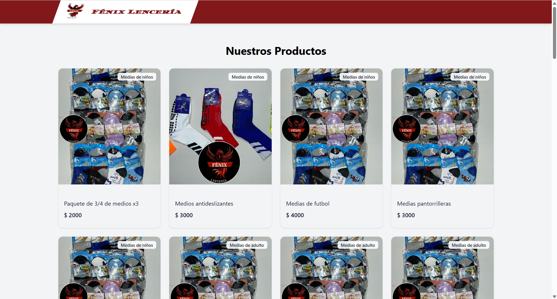 Vista previa del catálogo web Fénix Lencería